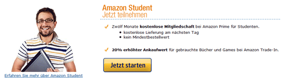 Amazon Student - Prime 12 Monate lang kostenlos und 5€ MP3-Gutschein gratis dazu