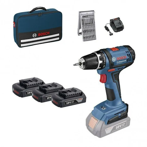 BOSCH Akkuschrauber GSR 18-2-Li 3 x Akku 1,5 Ah in Tasche + Bitset 25 tlg - 0615990J50 für 114,99 EUR inkl. Versand