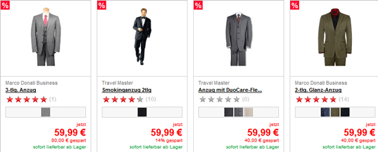 Anzüge für 56€ bei Neckermann