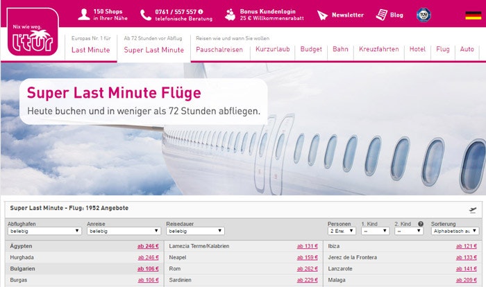 Gabelflug Restplatz suche über ltur