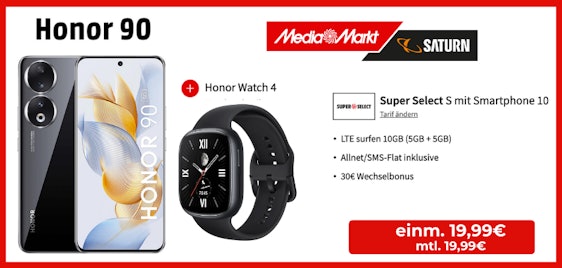 Hardware eff. umsonst! 📱⌚ Honor 90 inkl. Watch 4 + 20GB o2-Allnet für nur 19,99€ mtl.
