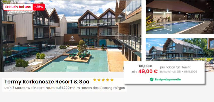 Wellness-Auszeit im Riesengebirge! 🏔️ Termy Karkonosze Resort &amp; Spa inkl. Frühstück &amp; Thermal-Wellness ab 49€ p.P. 🧖‍♀️