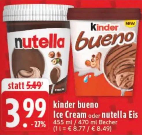 1,50€ Rabatt auf Kinder Bueno und Nutella Eis EDEKA
