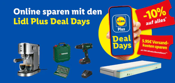 Lidl Plus Days ⏰🤑 10% auf alles sparen + versandkostenfrei ab 75€ | z.B. Parkside Akku-Bohrschrauber Starterset für 27€