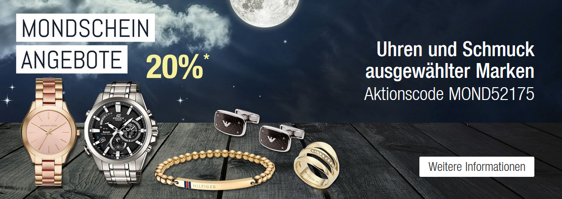 20% Rabatt auf Uhren und Schmuck in den Galeria Kaufhof Mondscheinangeboten - z.B. Casio Edifice für 200€