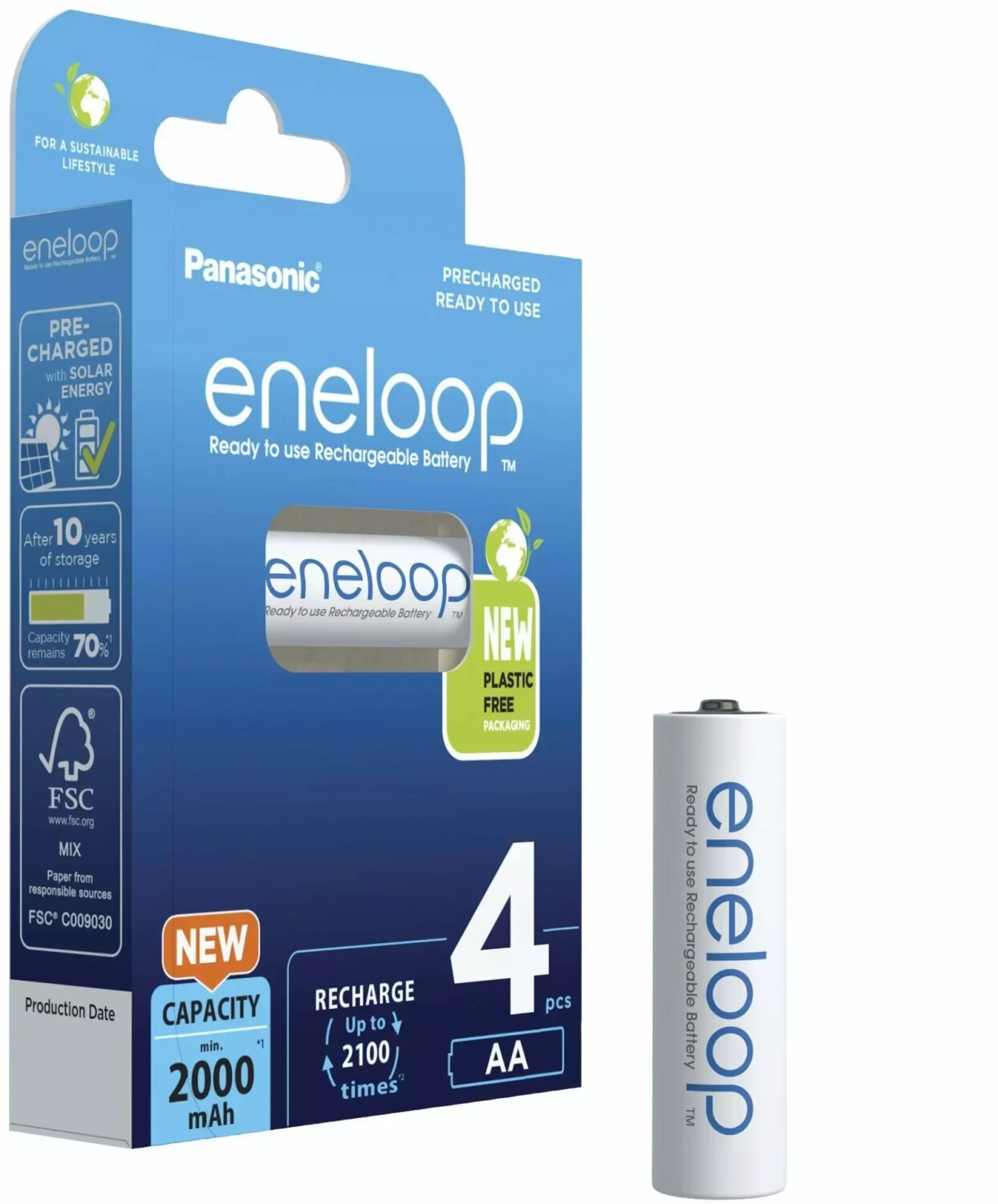 4x Panasonic Eneloop AA-Akkus für 9€ – 4er-Pack, min 2000 mAh, 2100 Ladezyklen, wiederaufladbar, plastikfreie Verpackung