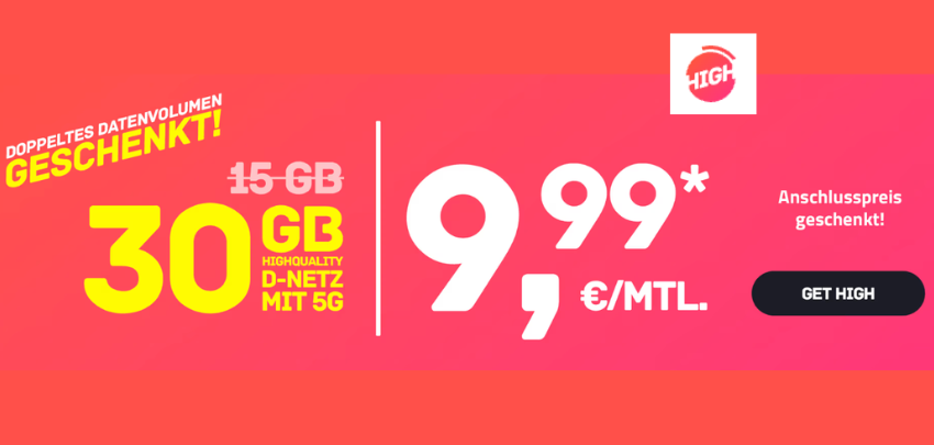 0€ Anschlusspreis 🤑 30GB 5G High Allnet-Flat im Telekom-Netz » nur 9,99€ monatlich