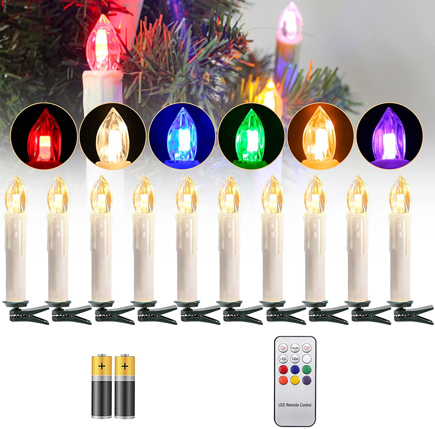 Einfeben 10er RGB Dimmbar  Warmweiß Flammenlose Weihnachtskerzen mit Batterienals Dekoration für Weihnachten