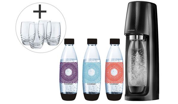 SodaStream Spirit Wassersprudler + 3 Flaschen 840 ml + 4 Gläser 330 ml