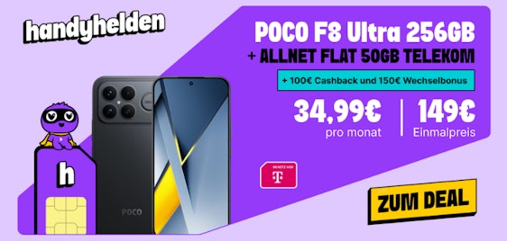 250€ Bonus 📲 Xiaomi POCO F8 Ultra + 50GB Telekom-Tarif für 34,99€ mtl.