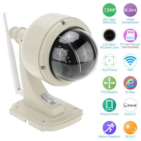 Amazon: H. 264 HD 720p 2,8-12 mm Autofokus PTZ Wireless WiFi IP Kamera für 52,49€