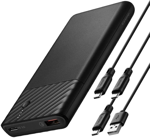 Spigen PocketBoost 18W PD Powerbank 10000mAh 2 Port USB C QC Externer Akku mit 2 Kabeln