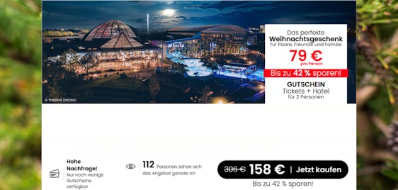 Therme Erding Gutschein nur 158€ - 2 Personen, inkl. Hotel, 2-Jahres-Gültigkeit