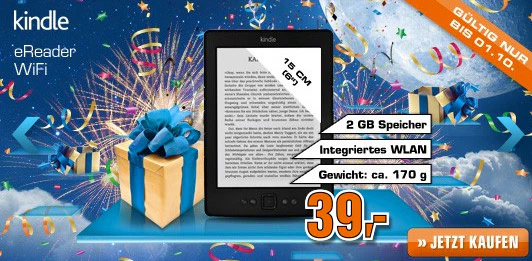 Amazon Kindle für 39€ bei Saturn - nur heute Abend