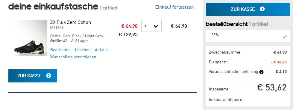 warenkorb adidas