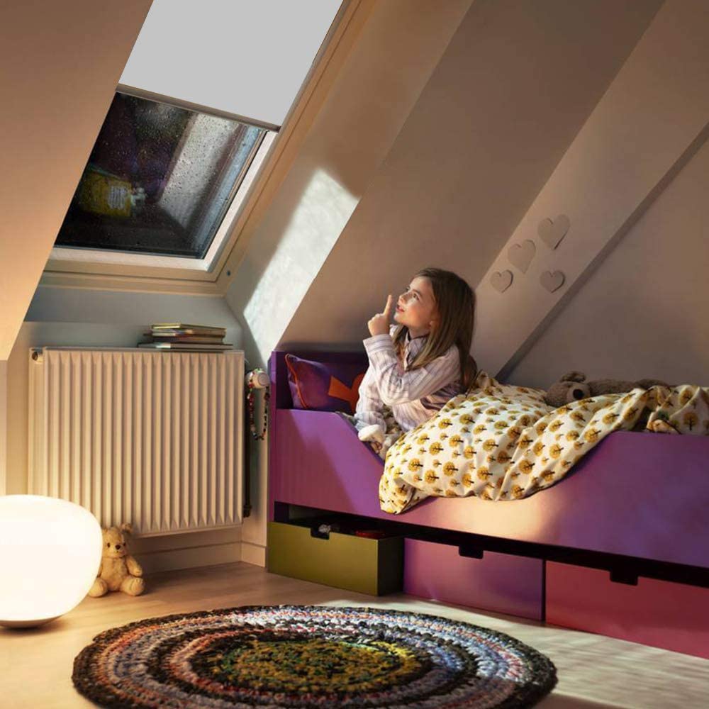 EINFEBEN Fensterrollo mit Seitenschienen für Velux Dachfenster , M06 Grau, 49.3*74cm bis 97.3*116cm