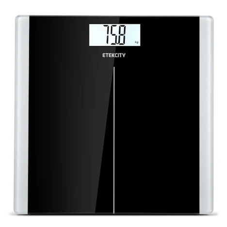 Etekcity Digitale Personenwaage Körperwaage Waage Gewichtswaage mit Hochpräzisions-Sensoren und gehärtetem Sicherheitsglas, 5kg-180kg, Inkl. Maßband,