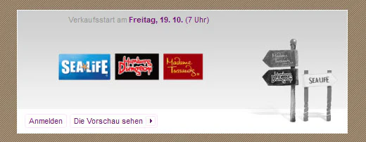 Tickets für Sea Life, Hamburg Dungeon & Madame Tussauds bei vente-privee + 8€ Gutschein