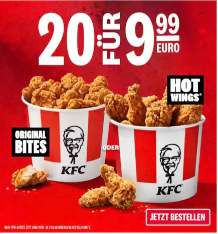 KFC: 20 Hot Wings oder Original Bites für 9,99€