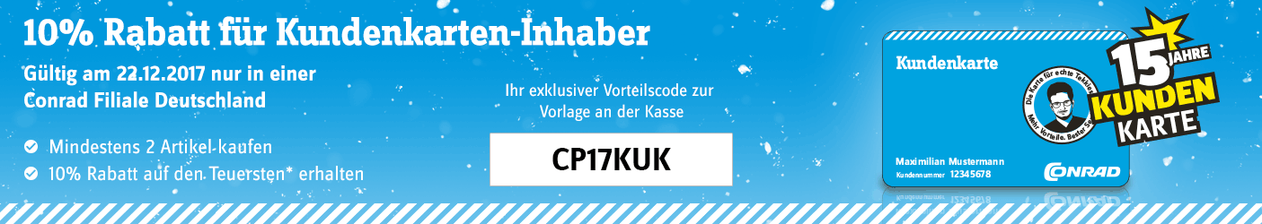 Conrad: 10% Rabatt auf den teureren von 2 Artikeln - Mit Kundenkarte am 22.12