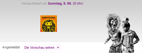 Musical Tickets für König der Löwen bei vente-privee mit 8€ Gutschein für Neukunden (Mindestbestellwert: 30€)