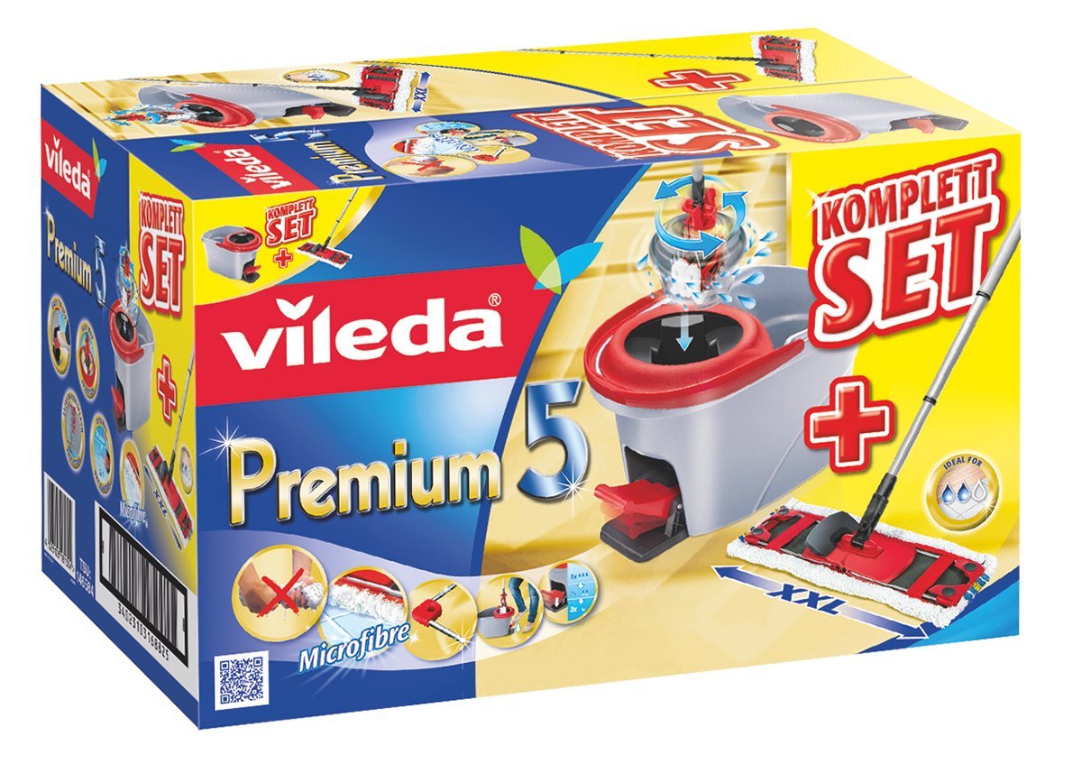 Vileda Premium 5 Komplett-Set - extra breiter Bodenwischer und Eimer mit Powerschleuder