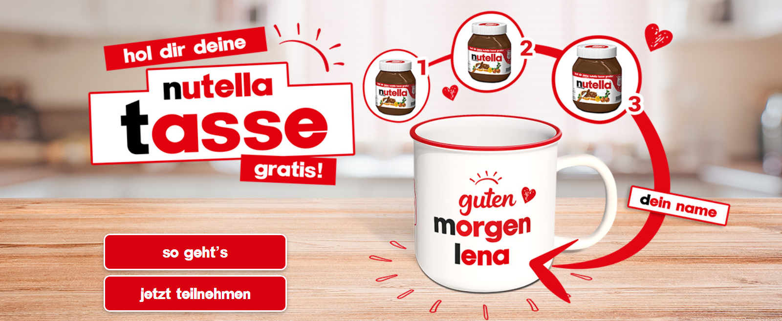 Nutella-Tasse gratis mit eigenem Namen » beim Kauf von Nutella-Aktionsgläsern ☕