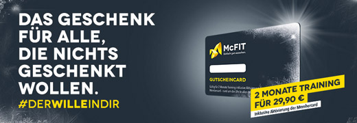 McFit Weihnachtsgutscheine - 2 Monate Training für 29,90€ (statt 59€) *UPDATE*