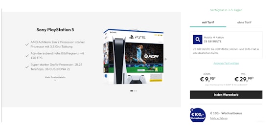 Playstation 5 Disc Edition mit EA FC24 🤑 + 25 GB LTE50 o2-Allnet für 29,99€ mtl