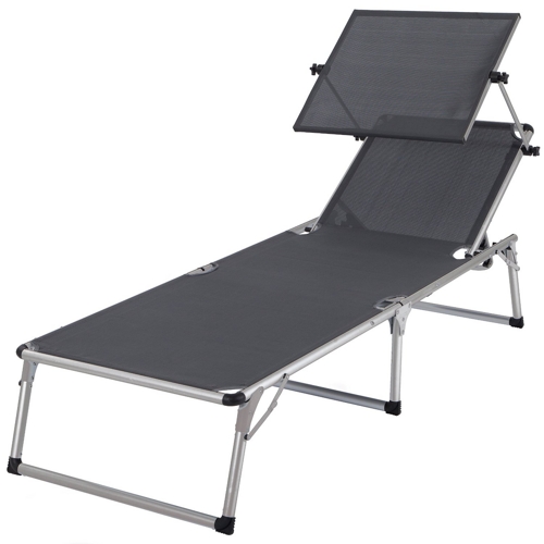 Ultranatura Aluminium Dreibein Sonnenliege Nizza mit Dach, Textilene, silber grau - 193 x 67 x 32 cm