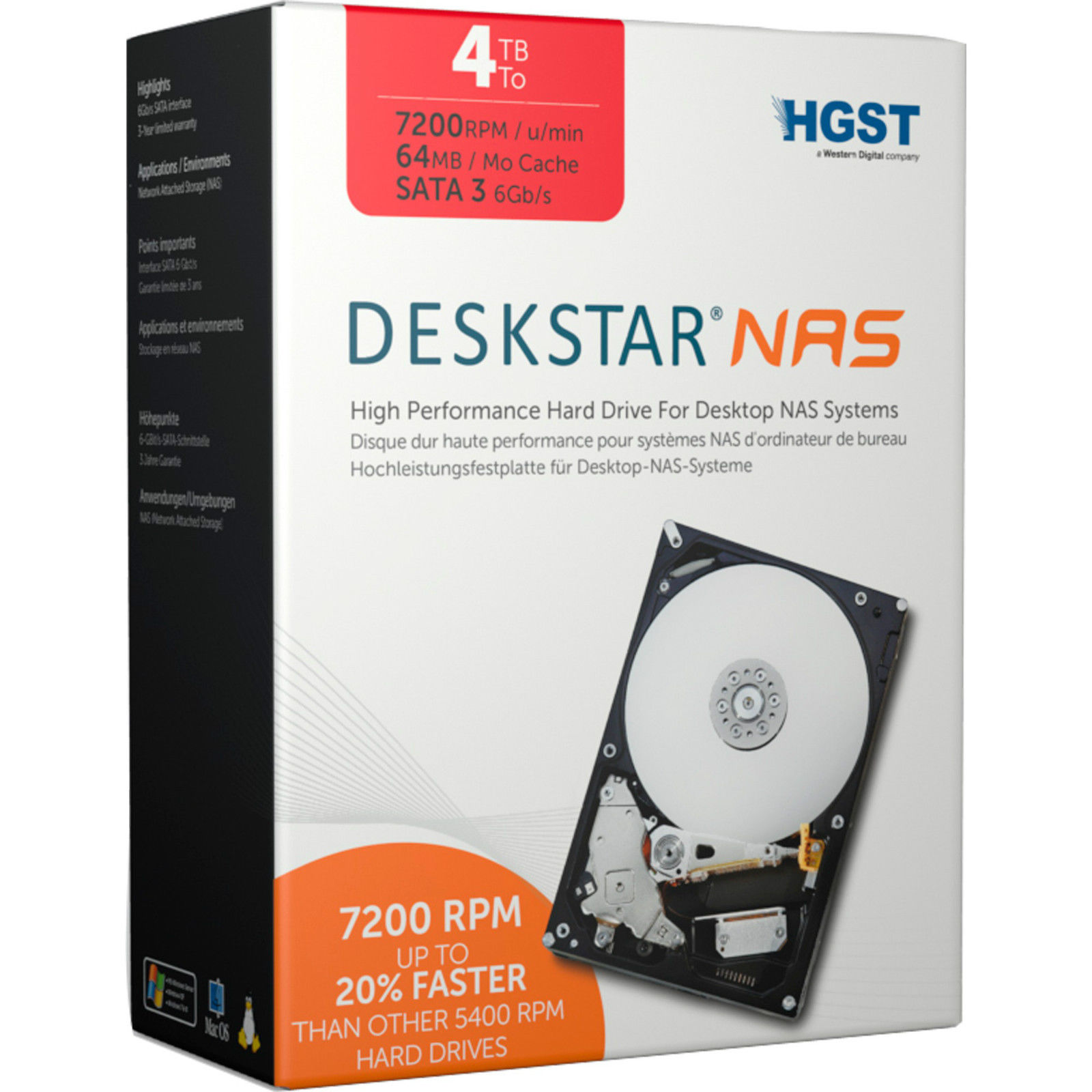 HGST Deskstar NAS SATA 4TB für 99,90 EUR inkl. Versand