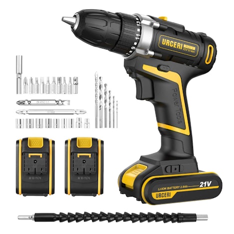 Akkuschrauberset 42Nm 21V Akkuschrauber 2X 2,0 Ah Akkus mit 2-Gang Getriebe 17+1 Drehmomentstufen1500PM LED-Lampe