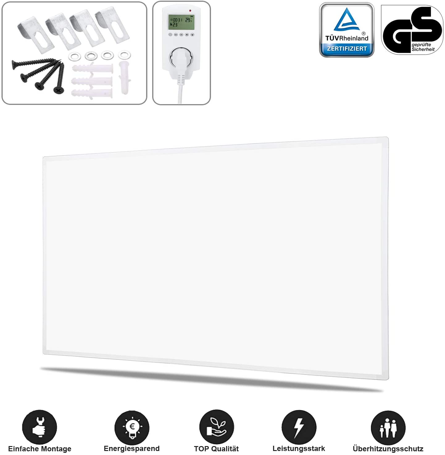VINGO 800 Watt Infrarotheizung mit Thermostat Heizpaneel IR Infrarot-Elektroheizung IP54 Energiesparend ultraflache Heizpaneel