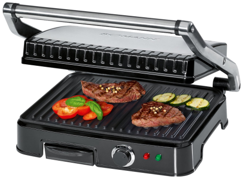 Bomann KG 2242 CB Kontaktgrill für 25€ - 2000W, Edelstahlgehäuse und entfernbare Ablaufrinne