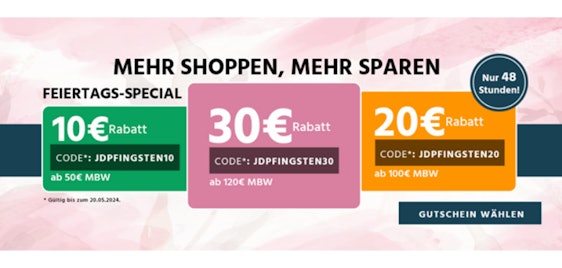 Jeans Direct: Bis zu 30€ Rabatt über drei Gutscheincodes zu Pfingsten