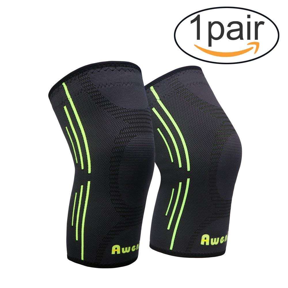Awenia Kniebandage (1 Paar) Knie Sleeve Unterstutzung Kompression Klammer Elastische und Atmungsaktiv Knieschoner