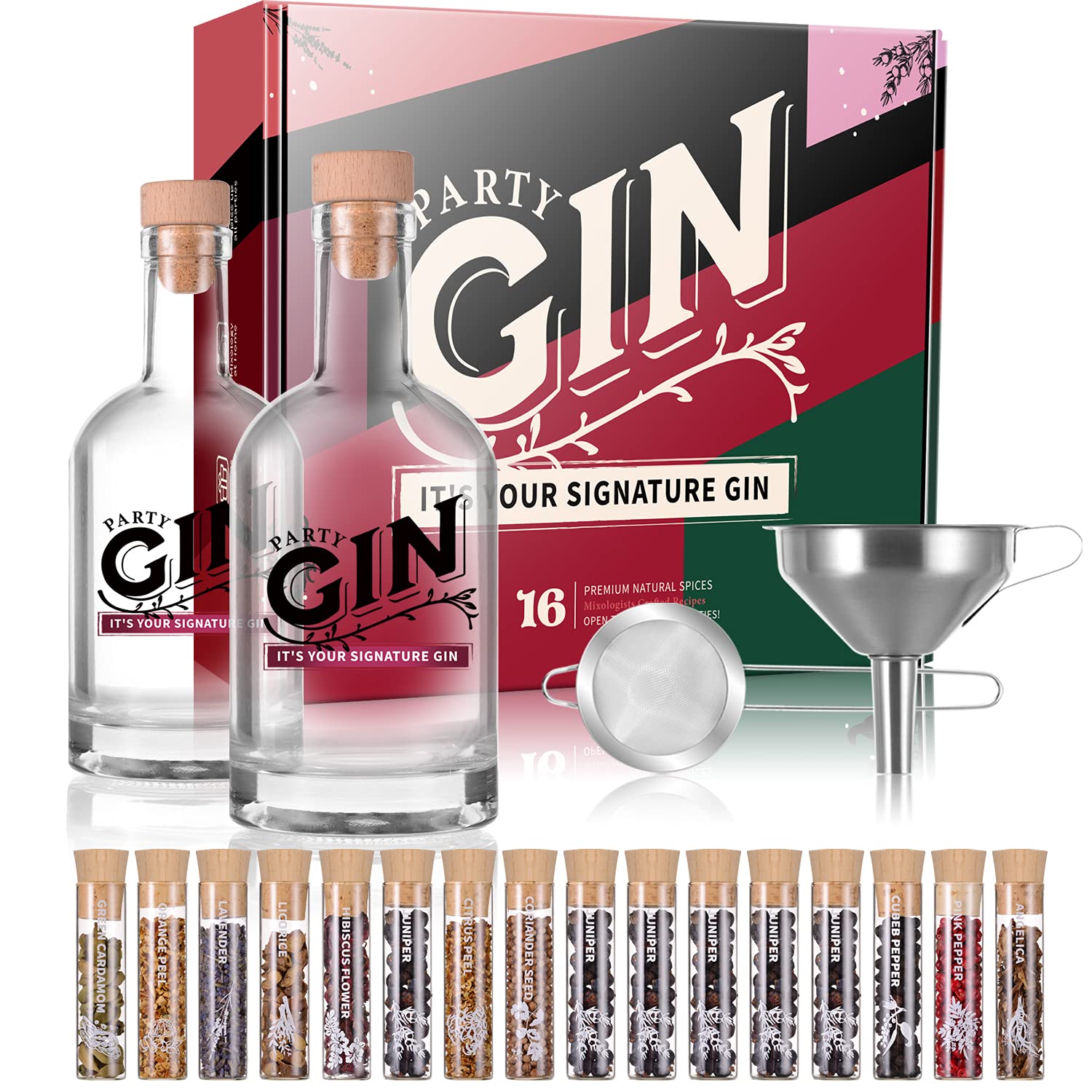 Gin Making Kit - Perfekte Geschenk-Idee für Männer und Frauen | 16 Arten von Botanicals | Originelles Geschenkset