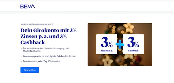 🚨 Letzte Chance! 50€ Bonus + Kostenloses BBVA Konto: 3% Zinsen & 3% Cashback