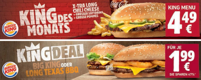 X-Tra Long Chili Cheese mit großem Softdrink und großer Pommes für 4,49€ - King des Monats ab dem 12.04.