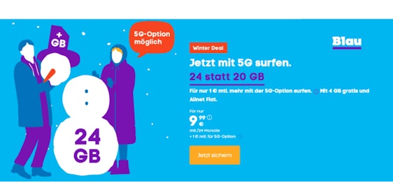 4 Gigabyte mehr 💪 Blau.de offeriert jetzt 24GB (statt 20GB) für nur 9,99€/Monat (für 1€ mehr auch in 5G-Geschwindigkeit)