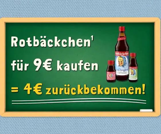 4 € Cashback beim Kauf von Rotbäckchen-Säften von mind. 9 €