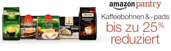 Amazon Pantry: Ausgewählte Kaffeebohnen und Pads um bis zu 25% reduziert