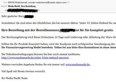 Wahnsinn - jeder 33. Online-Einkauf bei Media Markt gratis (Widerruf möglich!) *UPDATE*