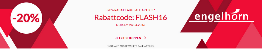 20% Rabatt auf bereits reduzierte Ware bei Engelhorn – auf ausgewählte Kleidung und Accessoires