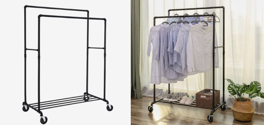 Songmics Doppelkleiderstange für 35€ - Industriestil, bis 110kg, mit Rollen