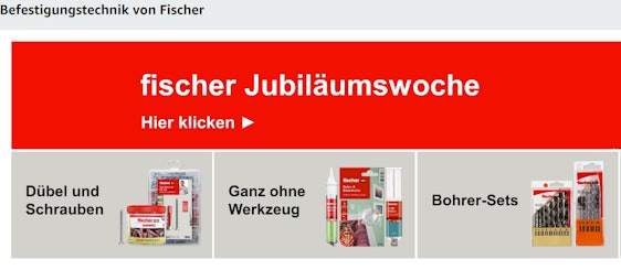 Hohe Rabatte in der Fischer Jubiläumswoche bei Amazon - z.B. MEISTER-BOX DUOPOWER mit 160 Dübeln und Schrauben für 15€
