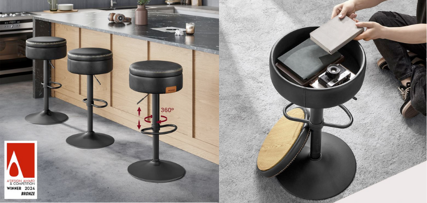 Vasagle Barhocker für 44€ - drehbar, mit Stauraum, höhenverstellbar