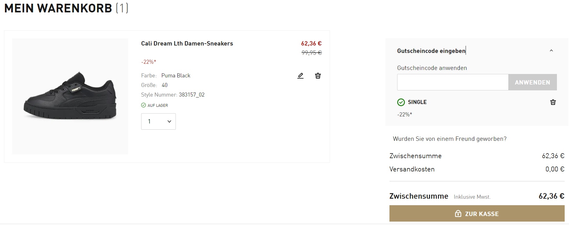 Puma Gutschein eingeben