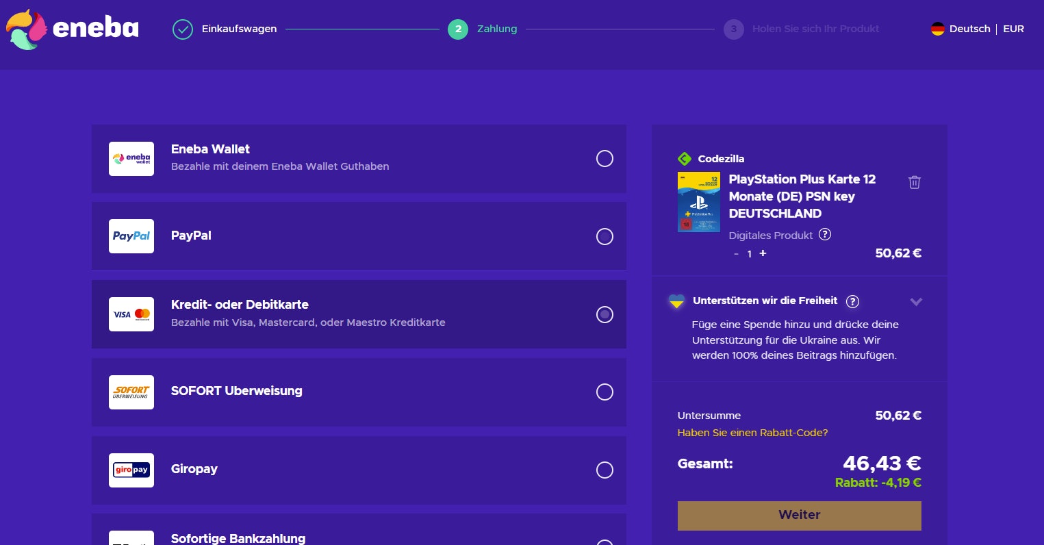Eneba Gutschein anwenden