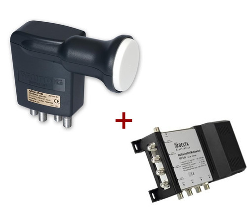 Grundig UNI Q2 Quattro-LNB LNC + Multischalter Delta 5in4 LNB-Set DVB-S2 HDTV 3D